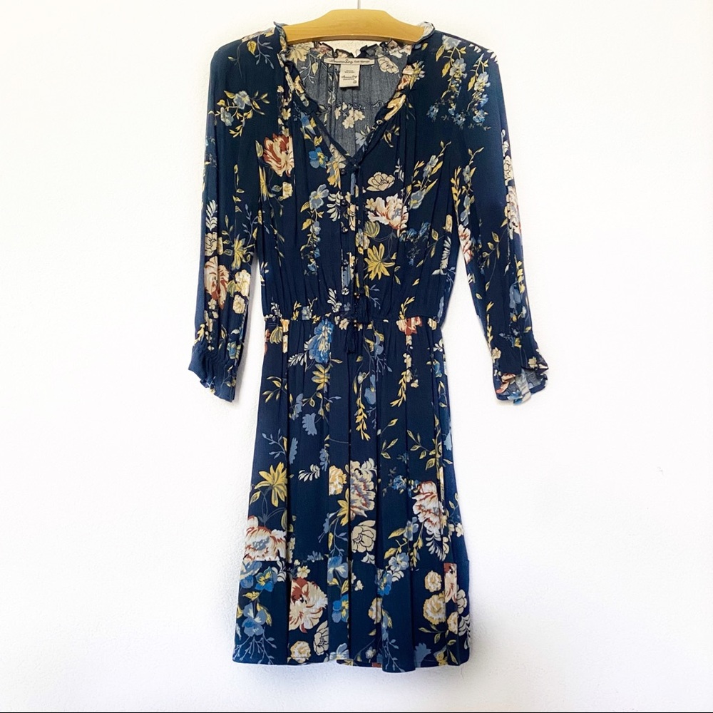 AMERICAN RAG Navy Blue Floral Dress S